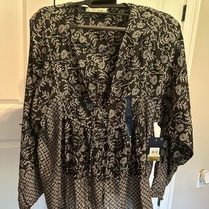 Lucky Brand Black and White Leaf Print Blouse